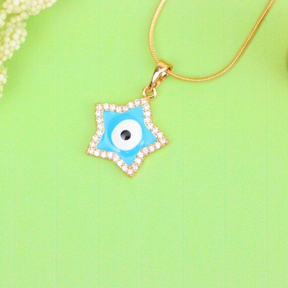 "Star-Shaped Evil Eye Pendant in Rose Gold with Sparkling Stones, XPPT1870 - Picture 4 of 13